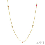 3/8 ctw Round Cut Diamond and 2.6MM Ruby Precious Station Necklace in 14K Yellow Gold