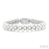 1 ctw 4 MM Cultured Pearl and Round Cut Diamond Fashion Bracelet in 14K White Gold