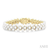 1 ctw 4 MM Cultured Pearl and Round Cut Diamond Fashion Bracelet in 14K Yellow Gold