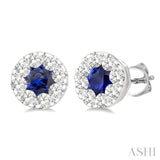 1/2 ctw Lovebright 3.3MM Sapphire and Round Cut Diamond Precious Stud Earring in 14K White Gold