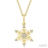 1/10 ctw Petite Snowflake Round Cut Diamond Fashion Pendant With Chain in 10K Yellow Gold