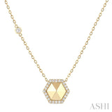 1/4 ctw Petite Hexagon Single Cut Diamond Halo Fashion Necklace in 14K Yellow Gold