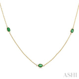 4X3MM Oval Cut Emerald Precious Station Necklace in 14K Yellow Gold