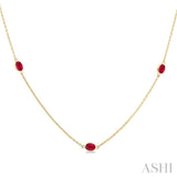 4X3MM Oval Cut Ruby Precious Station Necklace in 14K Yellow Gold
