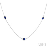 4X3MM Oval Cut Sapphire Precious Station Necklace in 14K White Gold