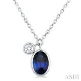 1/20 ctw Oval Cut 6X4MM sapphire and Bezel Set Round Cut Diamond Precious Necklace in 14K White Gold