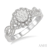 1/3 ctw Floral Center Twisted Shank Lovebright Round Cut Diamond Engagement Ring in 14K White Gold