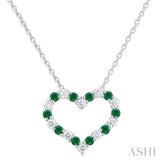 1/8 ctw Open Heart 1.4 MM Round Cut Emerald and Round Cut Diamond Precious  Fashion Pendant With Chain in 14K White Gold
