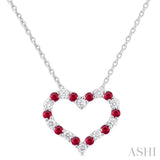 1/8 ctw Open Heart 1.4 MM Round Cut Ruby and Round Cut Diamond Precious  Fashion Pendant With Chain in 14K White Gold