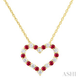 1/8 ctw Open Heart 1.4 MM Round Cut Ruby and Round Cut Diamond Precious  Fashion Pendant With Chain in 14K Yellow Gold