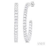 3/4 Ctw French Pave Set Round Cut Diamond Fashion Half Hoop Earring in 14K White Gold