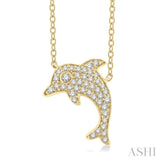 1/6 ctw Sealife Petite Dolphin Round Cut Diamond Fashion Pendant With Chain in 10K Yellow Gold