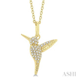 1/6 ctw Petite Hummingbird Round Cut Diamond Fashion Pendant With Chain in 10K Yellow Gold