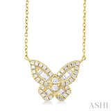 1/3 ctw Petite Butterfly Baguette and Round Cut Diamond Fashion Pendant With Chain in 10K Yellow Gold