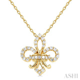 1/6 ctw Petite Fleur De Lis Round Cut Diamond Fashion Pendant With Chain in 10K Yellow Gold