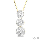 1/2 ctw Lovebright 3 stone Essential Round Cut Diamond Pendant with Chain in 14K Yellow and White Gold