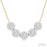 3/4 Ctw 5-Stone Circular Mount Lovebright Round Cut Diamond Necklace in 14K Yellow & White Gold