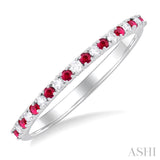 1/0 Ctw Petite 1.35 MM Ruby and Round Cut Diamond Precious Stack Band in 10K White Gold