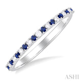 1/0 Ctw Petite 1.35 MM Sapphire and Round Cut Diamond Precious Stack Band in 10K White Gold