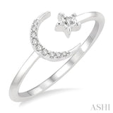 1/20 ctw Petite Crescent and Star Round Cut Diamond Stackable Fashion Ring in 10K White Gold